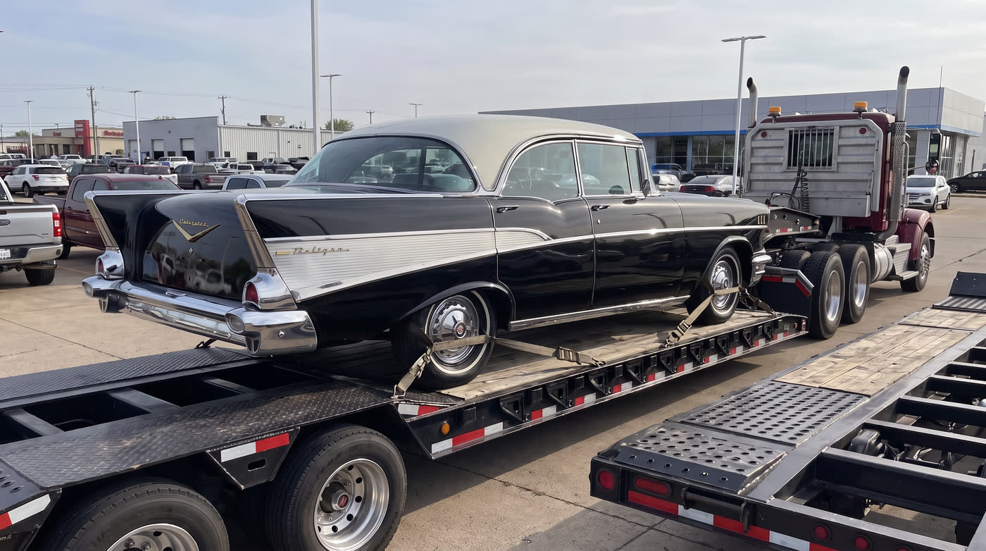 Classic car being collected by carrier for return